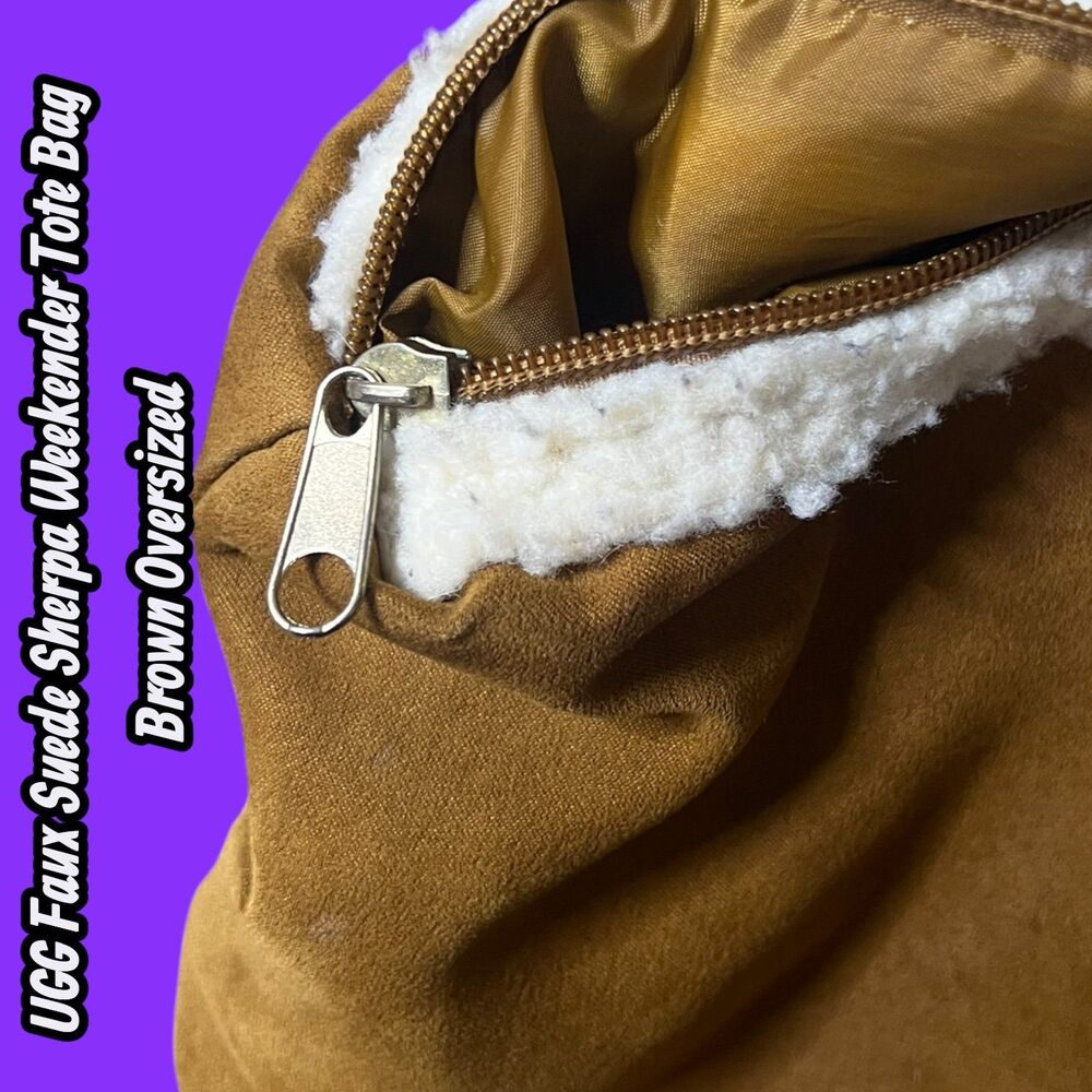 Preowned UGG Faux Suede Sherpa Weekender Tote Bag Brown Oversized - Picture 11 of 12